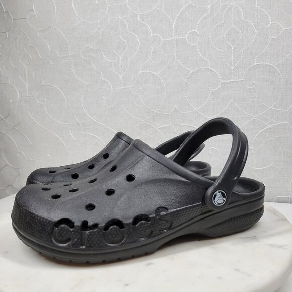 Crocs Baya Clog Sandals  M7/ W9‎ Black Spell Out Waterproof Lightweight Crossite - Picture 3 of 13